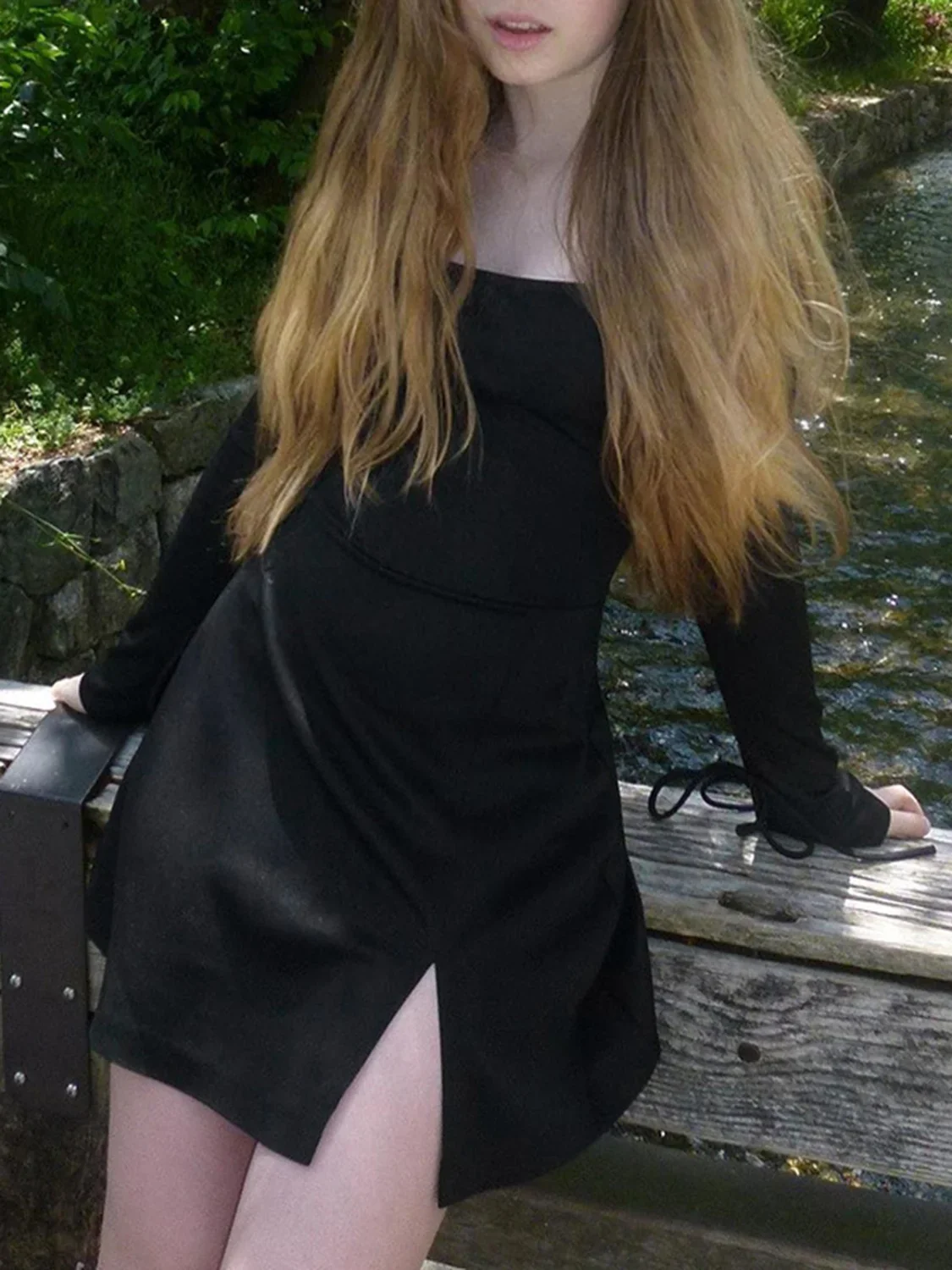 Long Sleeve Split Trendy Tie Short Dress - Image 3