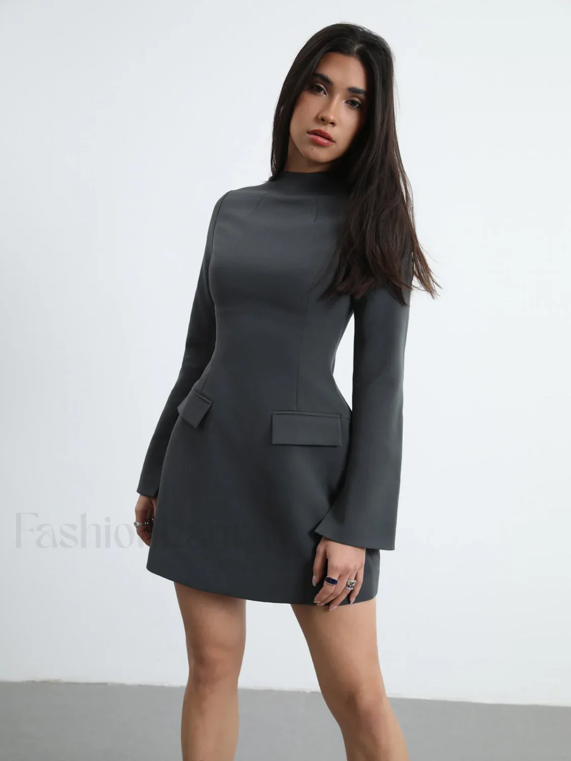 Long Sleeve Pocket Trendy Decor Short Dress - Image 10