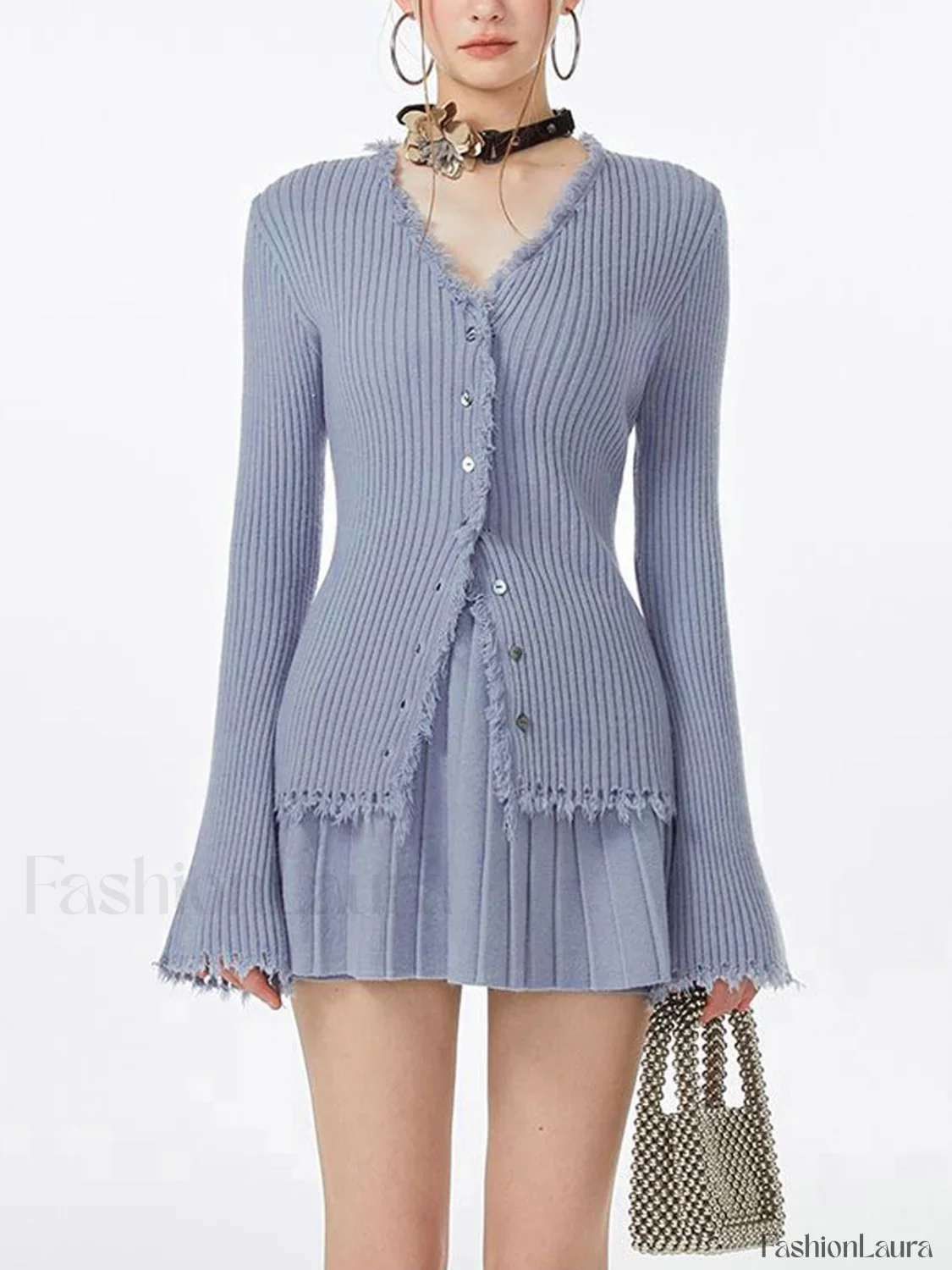 Lilac Raw Hem Trendy Long Sleeve Knit Top - Image 14