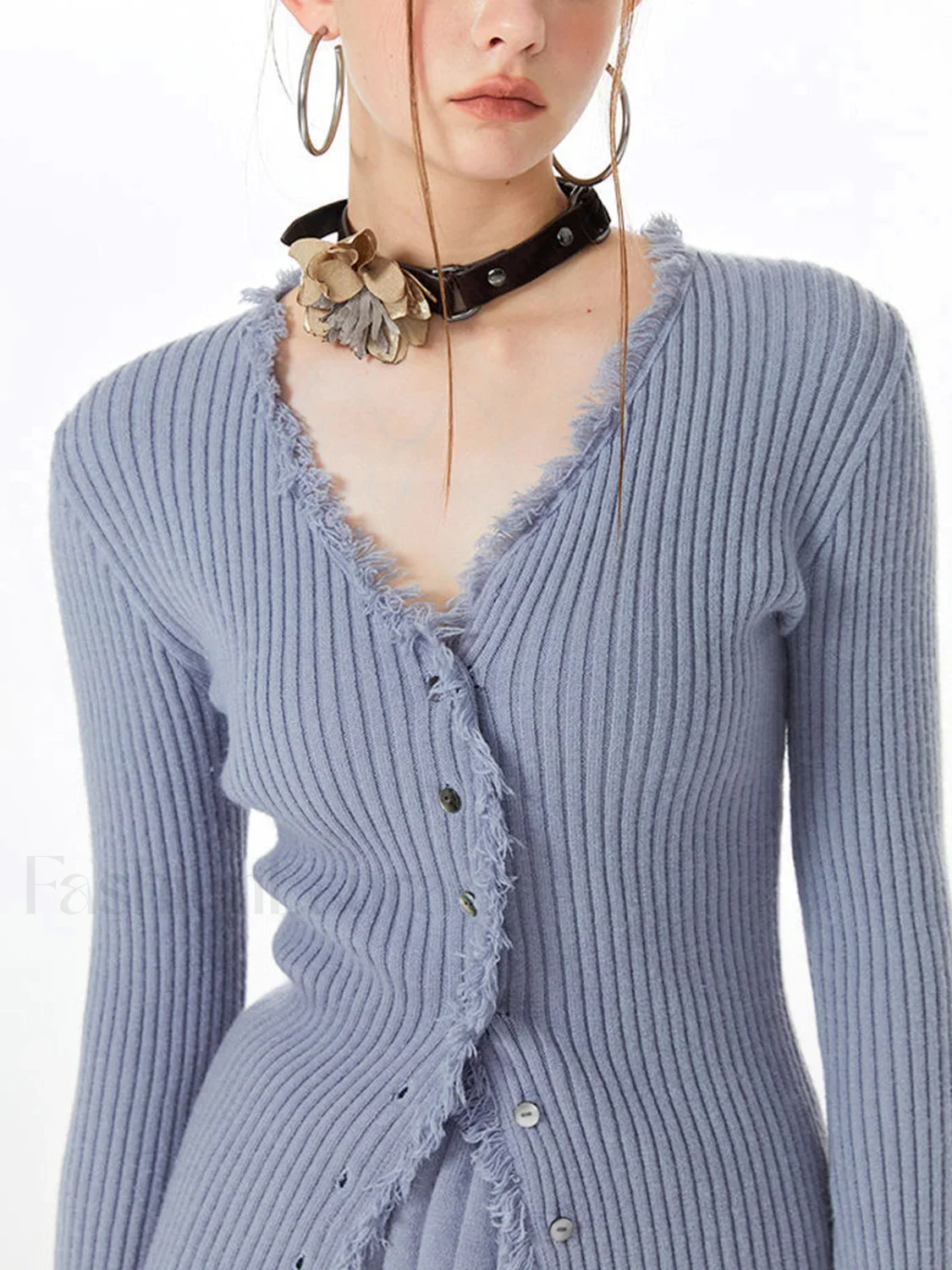 Lilac Raw Hem Trendy Long Sleeve Knit Top - Image 3