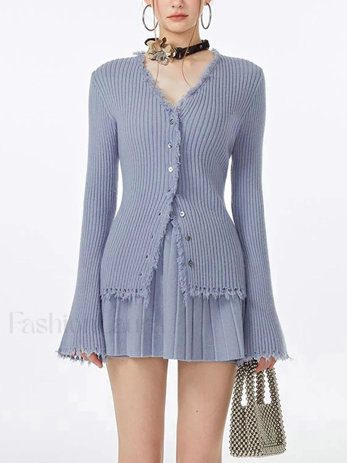 Lilac Raw Hem Trendy Long Sleeve Knit Top - Image 5