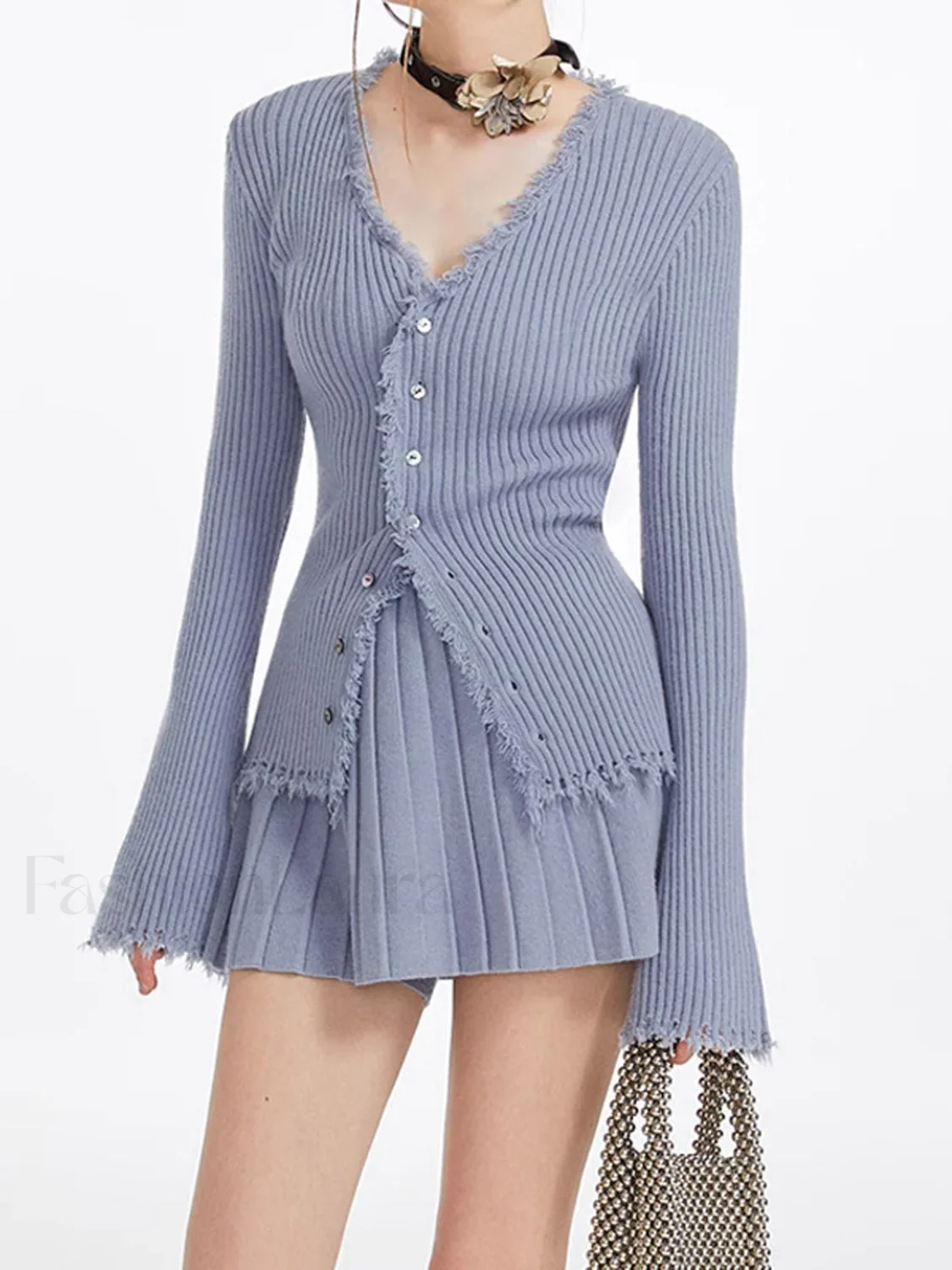 Lilac Raw Hem Trendy Long Sleeve Knit Top - Image 9