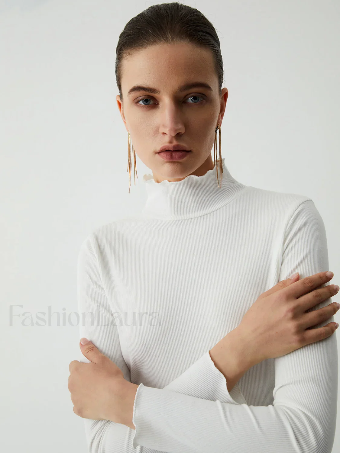Lettuce Trim Mock Trendy Neck Long Sleeve Shirt - Image 3