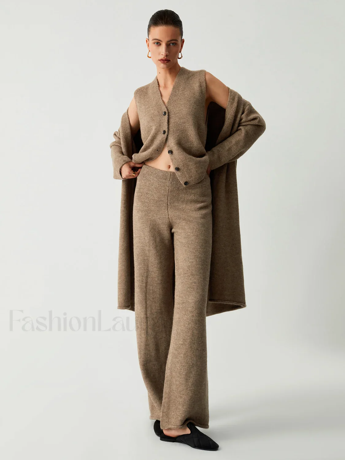 Leisure Long Cardigan Trendy Three Piece Pants Set - Image 3