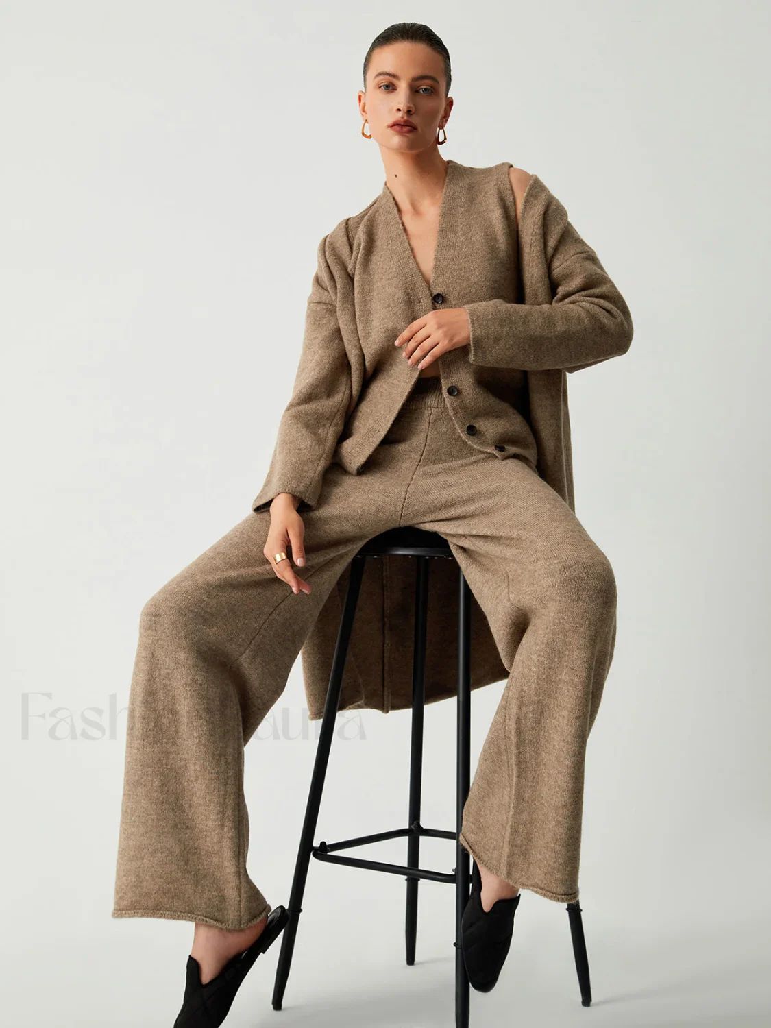 Leisure Long Cardigan Trendy Three Piece Pants Set - Image 8