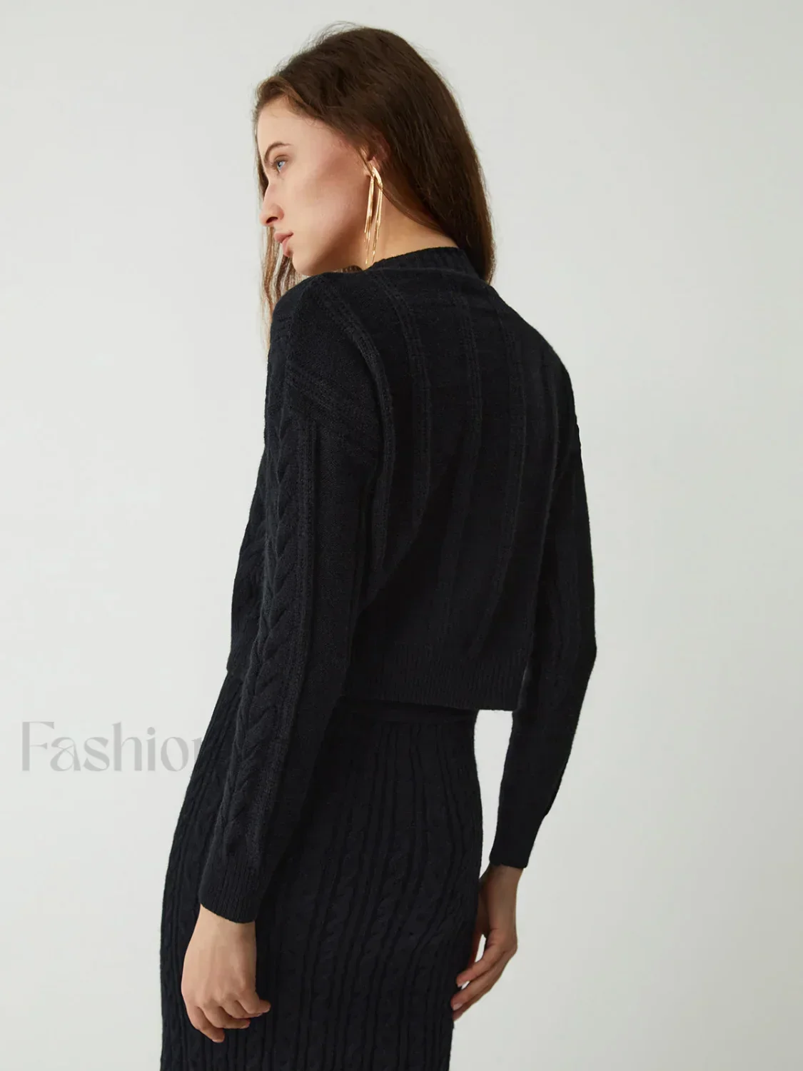 Leisure Cable Knit Long Modern Sleeve Two Piece Skirt Set - Image 3