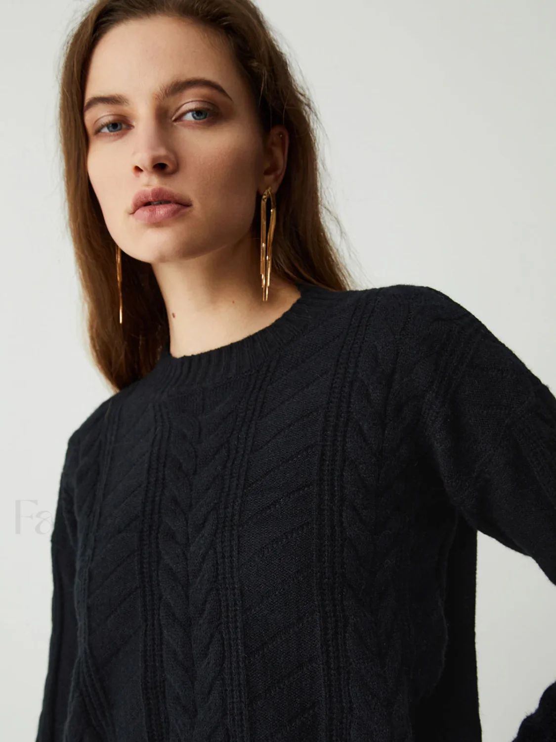 Leisure Cable Knit Long Modern Sleeve Two Piece Skirt Set - Image 6