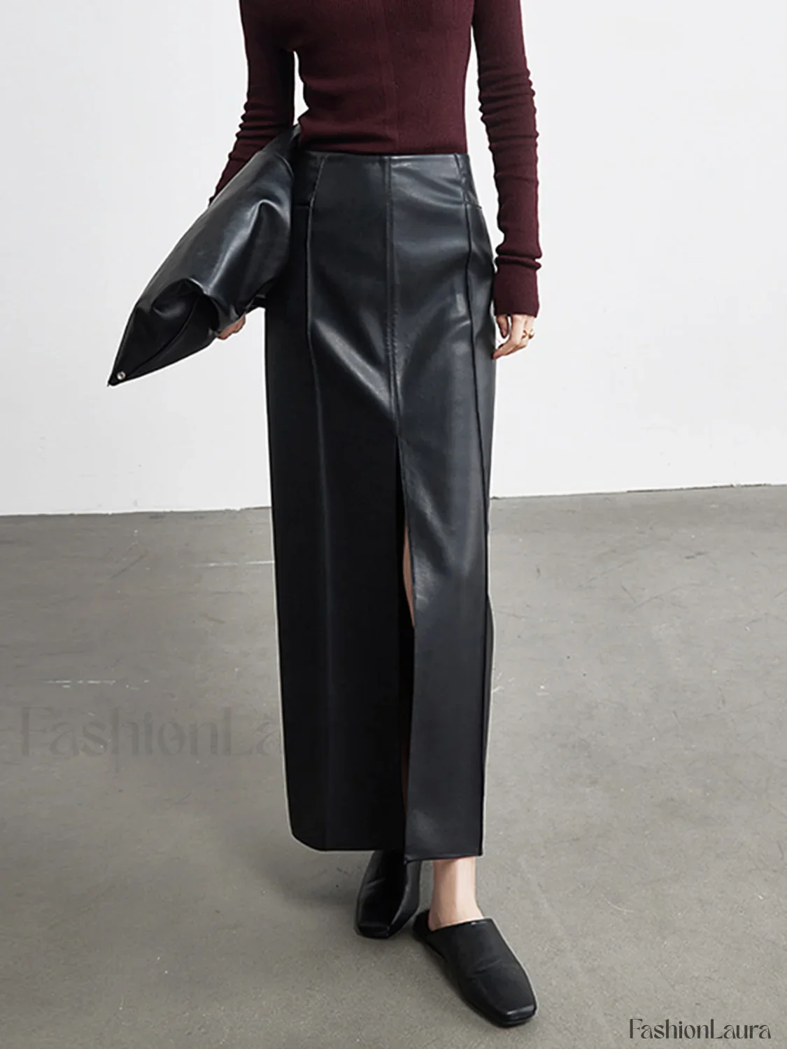 Leather Slit Graceful Maxi Skirt - Image 11