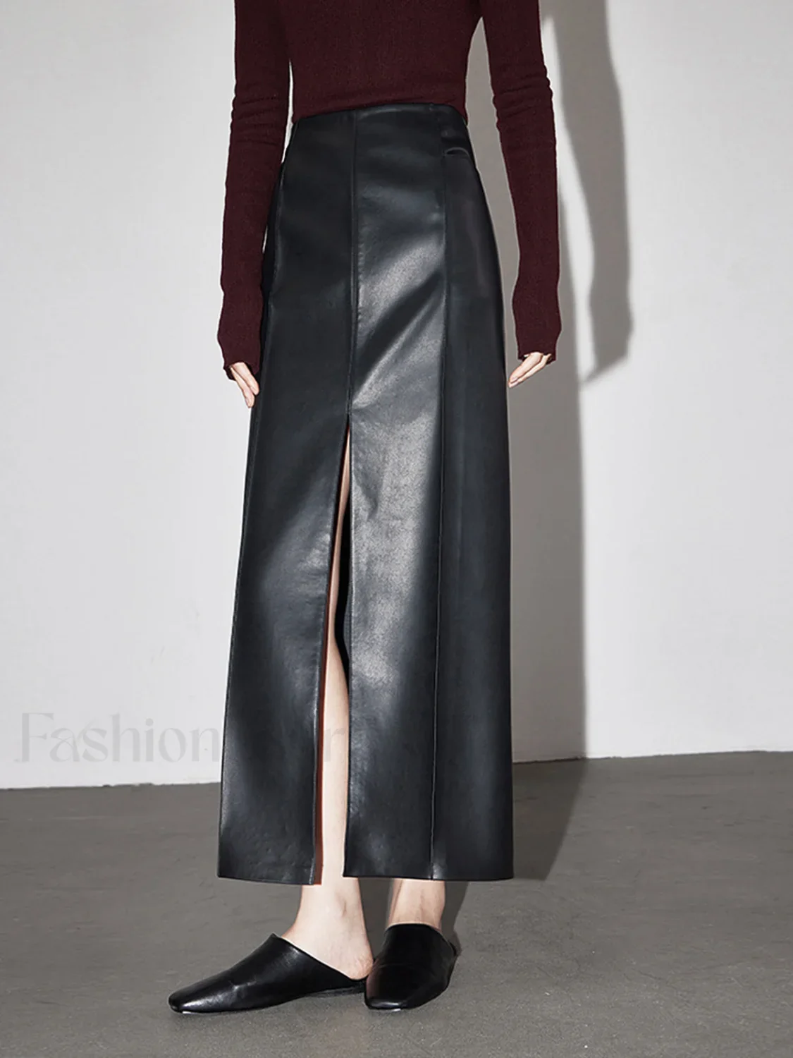 Leather Slit Graceful Maxi Skirt - Image 2