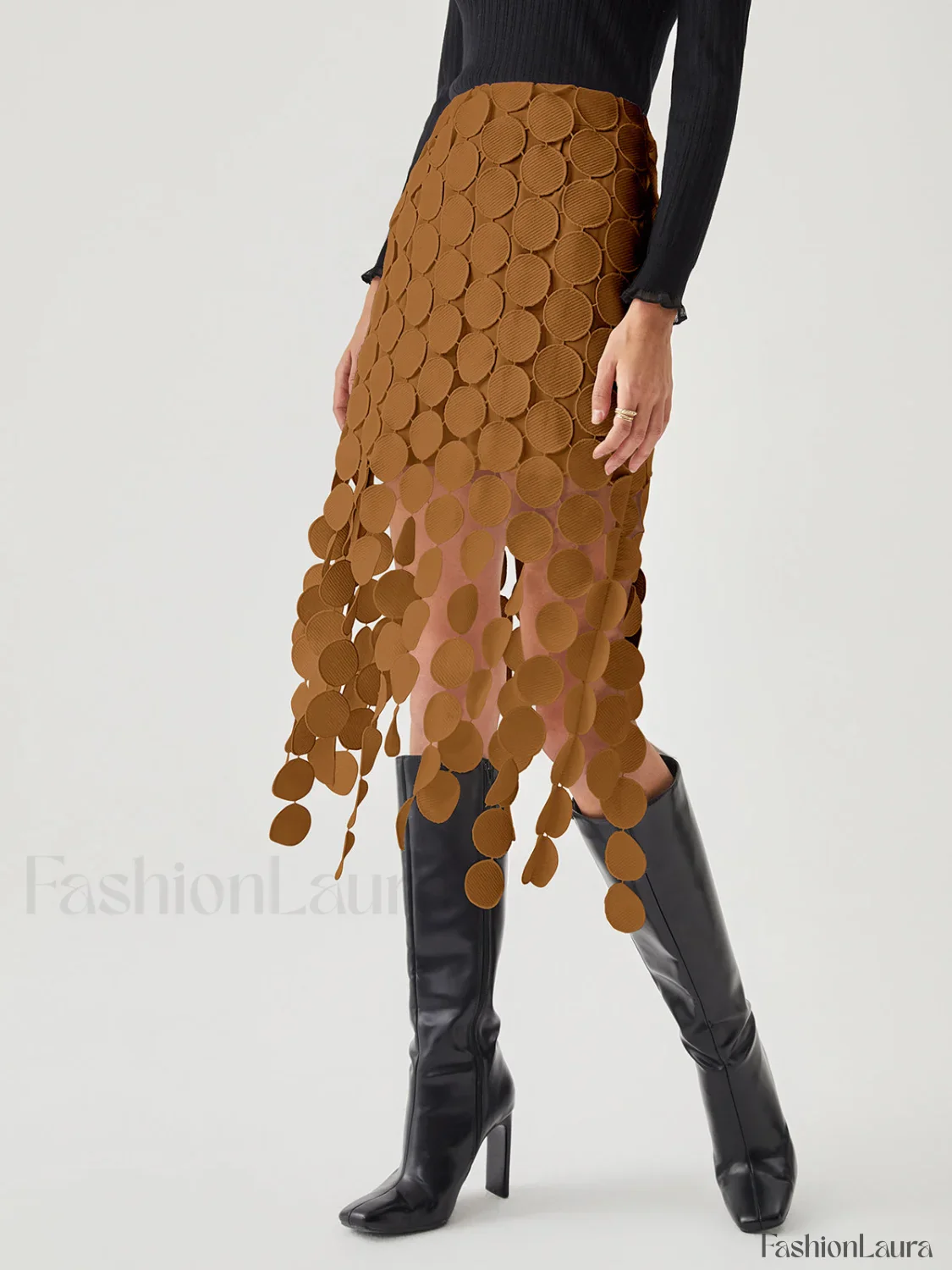 Laser Cut Multi Trendy Circle Double Layered Skirt - Image 23