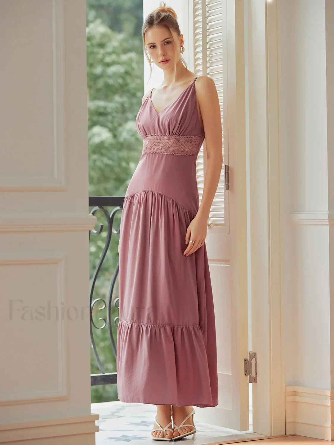 Lace Trim Layered Trendy Hem Cami Long Dress - Image 12