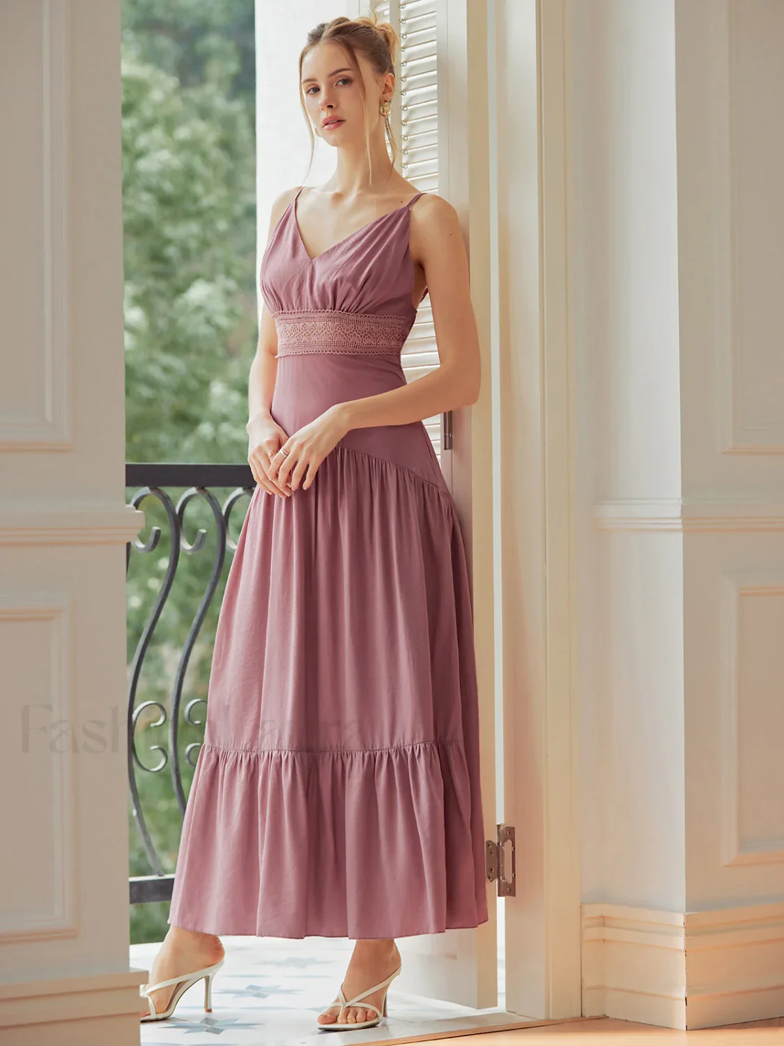 Lace Trim Layered Trendy Hem Cami Long Dress - Image 2