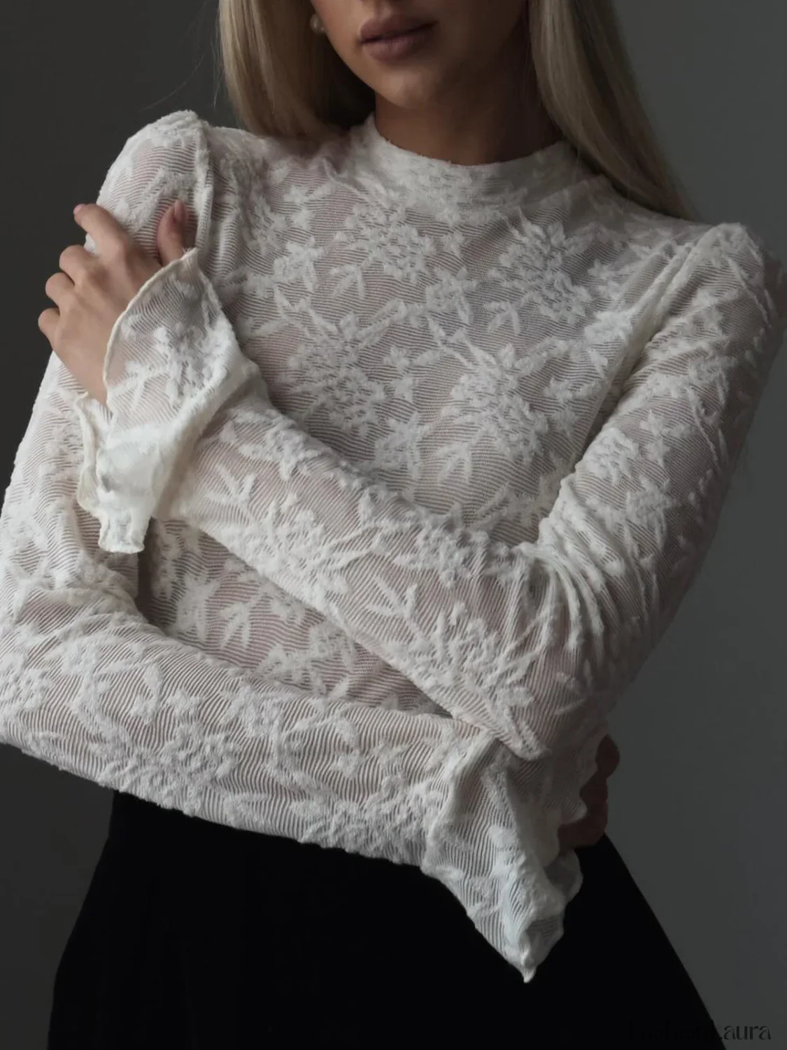 Lace Ruffle Cuff Trendy Long Sleeve Shirt - Image 12