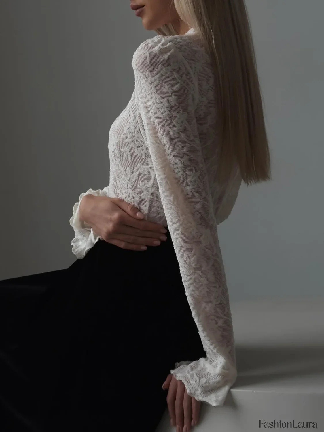 Lace Ruffle Cuff Trendy Long Sleeve Shirt - Image 9