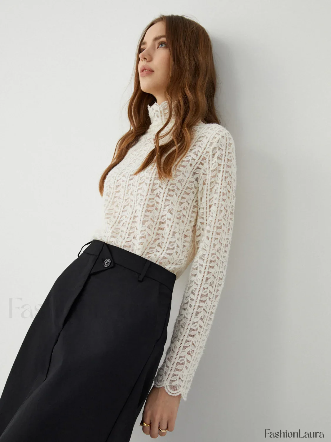 Lace Floral Graceful Pattern Mockneck Top - Image 15