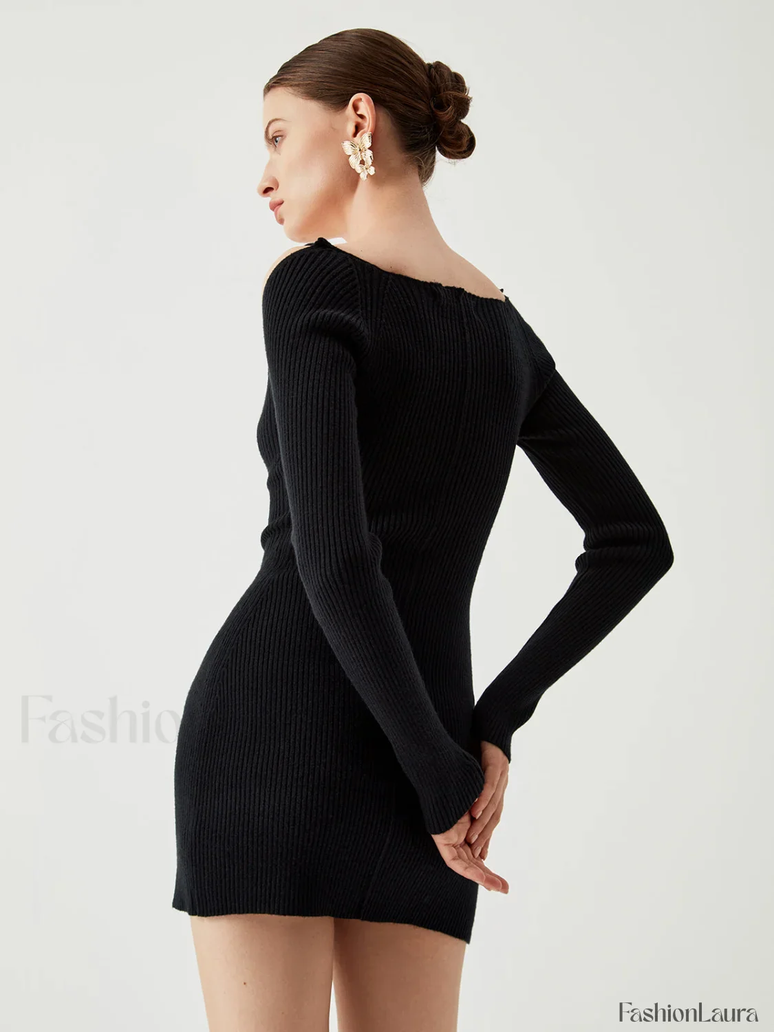 Knit Tied Cutout Long Modern Sleeve Short Sweater Dress - Image 9