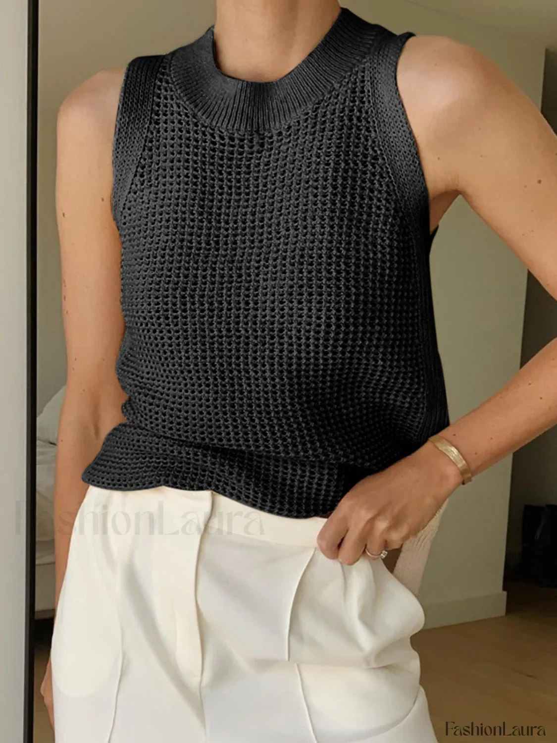 Knit Hollow Graceful Solid Vest - Image 13