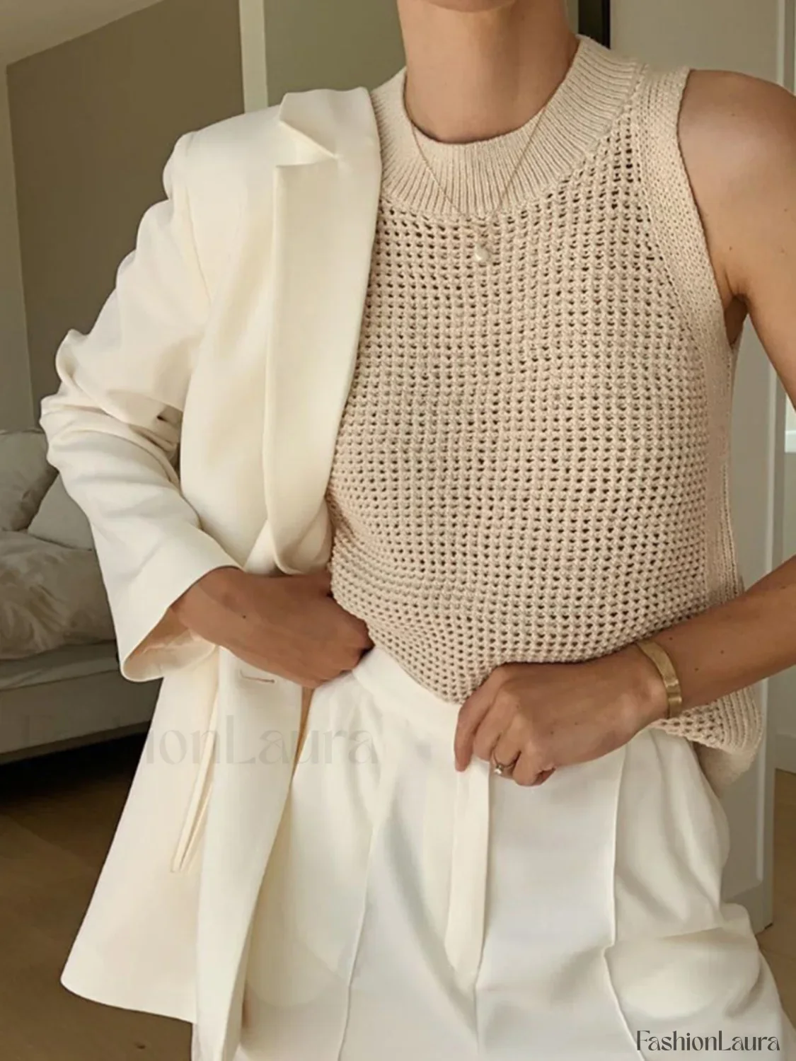 Knit Hollow Graceful Solid Vest - Image 14