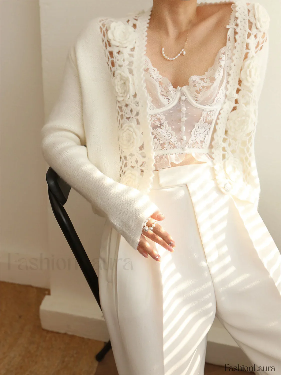 Knit Floral Crocheted Trendy Hollow V-neck Cardigan - Image 13