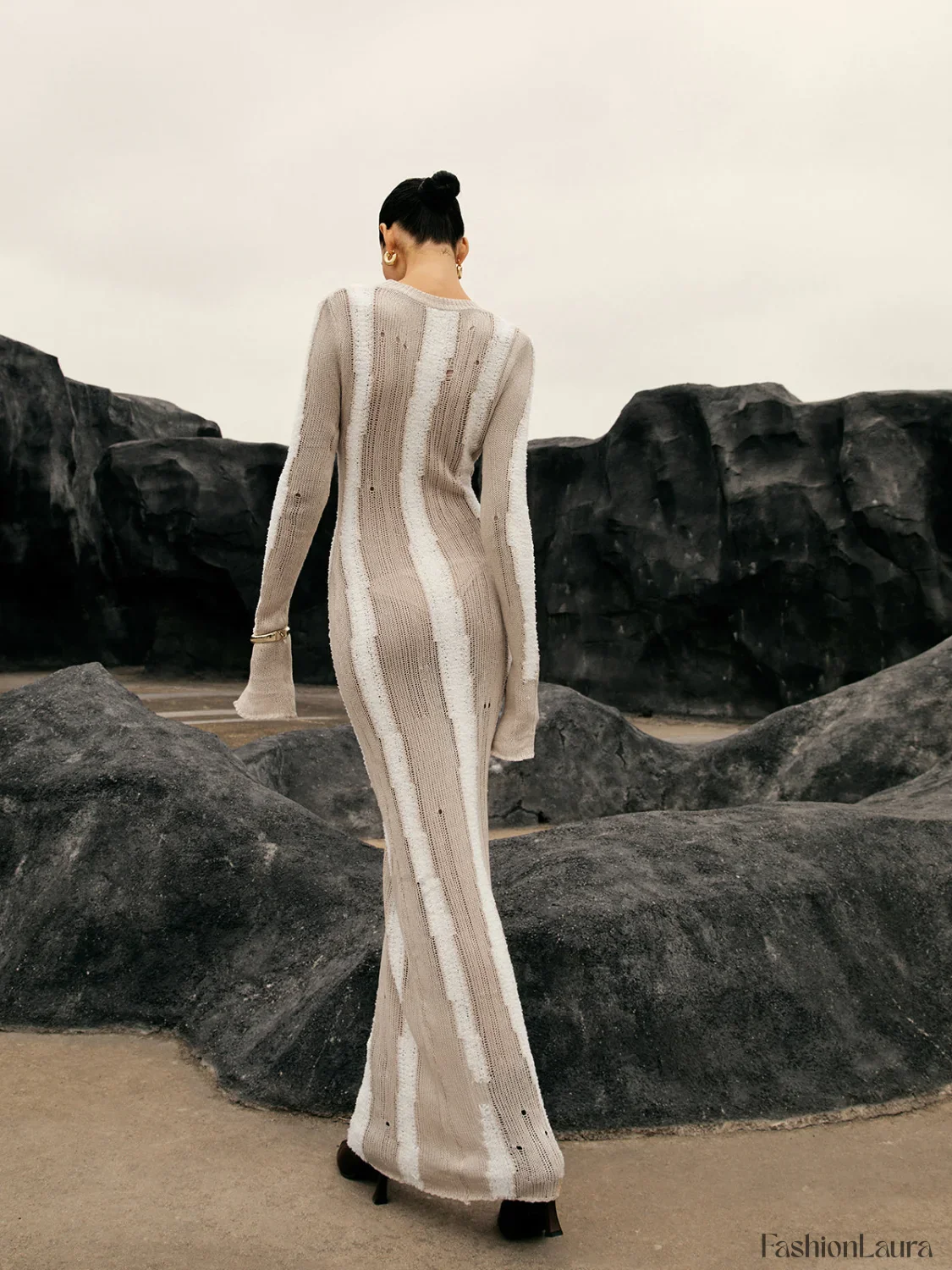 Jacquard Striped Graceful Crochet Long Dress - Image 13