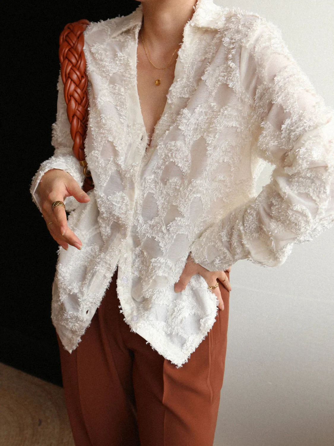 Jacquard Floral Graceful Collared Shirt - Image 3