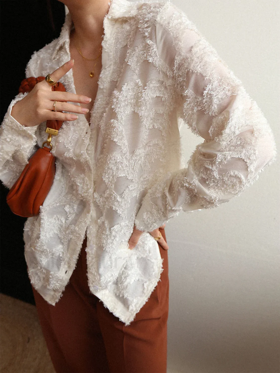 Jacquard Floral Graceful Collared Shirt - Image 9