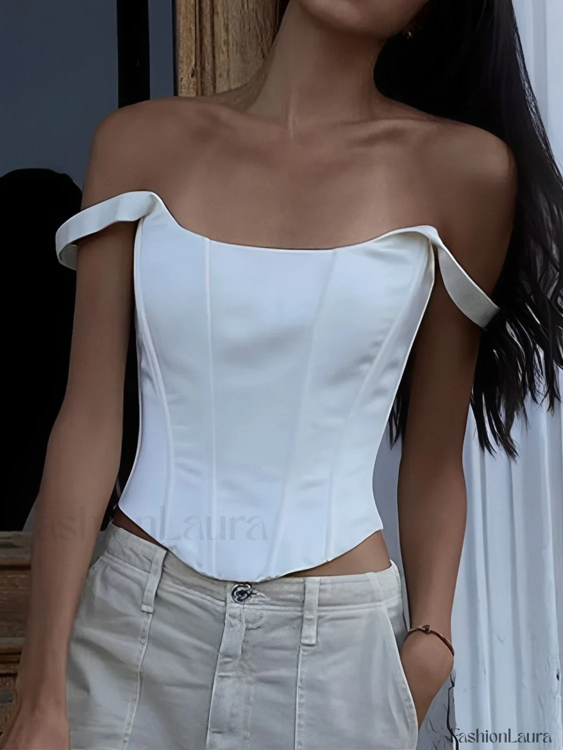 Ivory Glow Tied Trendy Crop Corset Top - Image 15