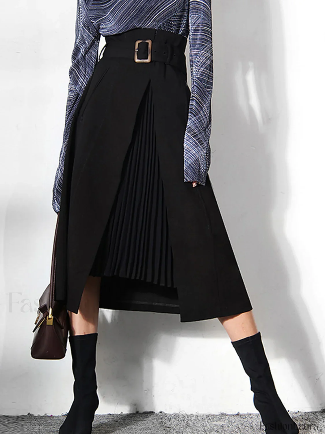 Irregular Package Graceful Belted Midi Skirt - Image 12