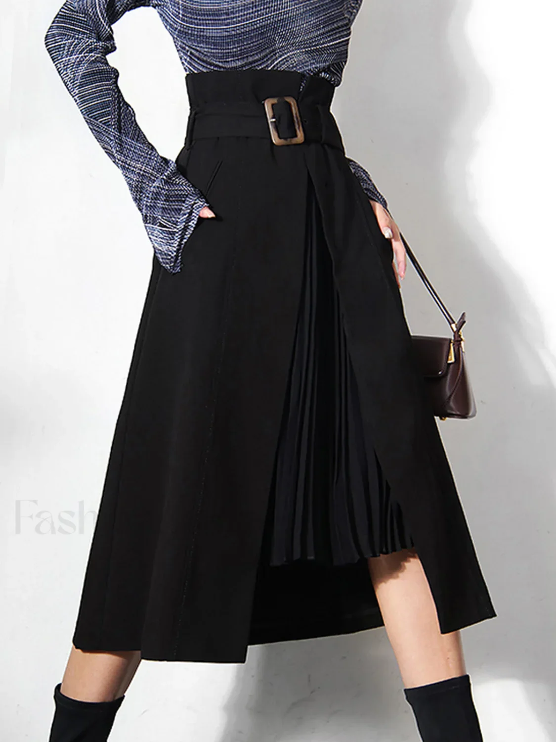 Irregular Package Graceful Belted Midi Skirt - Image 3