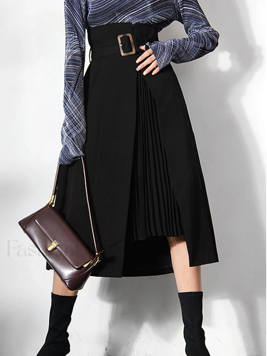 Irregular Package Graceful Belted Midi Skirt - Image 5