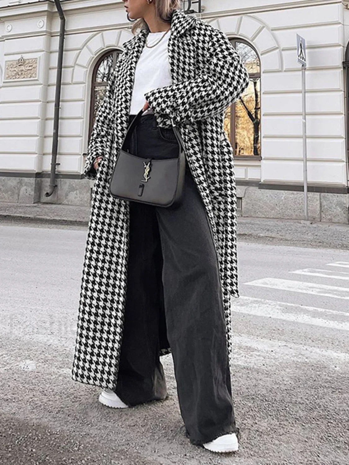 Houndstooth Tweed Graceful Trench Coat - Image 10