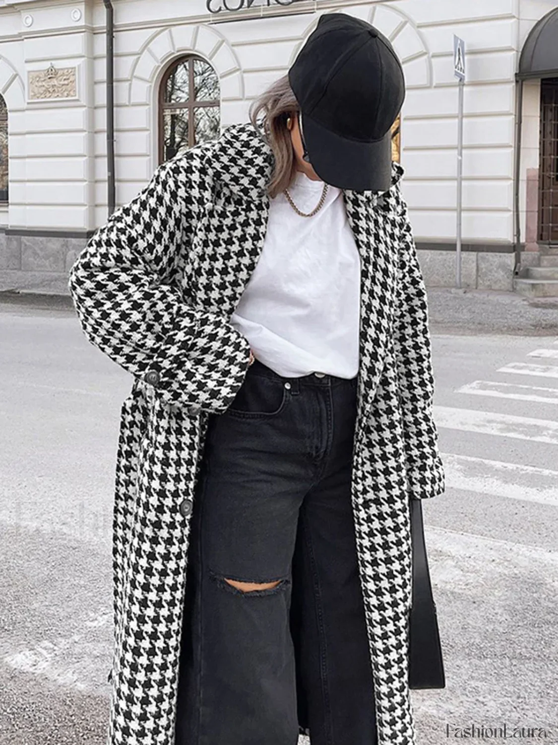 Houndstooth Tweed Graceful Trench Coat - Image 17
