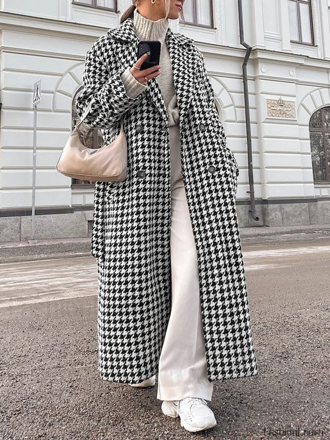 Houndstooth Tweed Graceful Trench Coat - Image 18