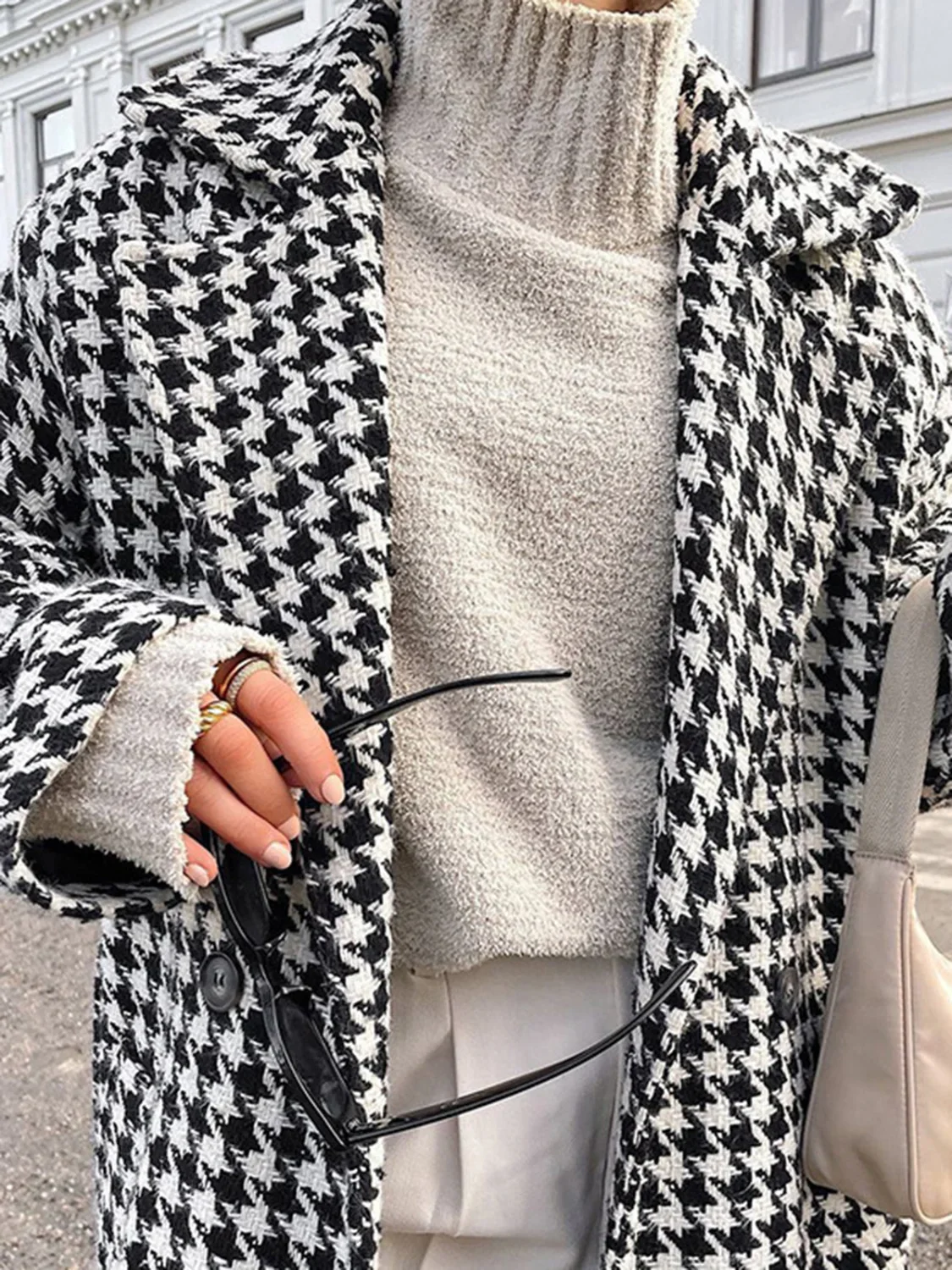 Houndstooth Tweed Graceful Trench Coat - Image 7