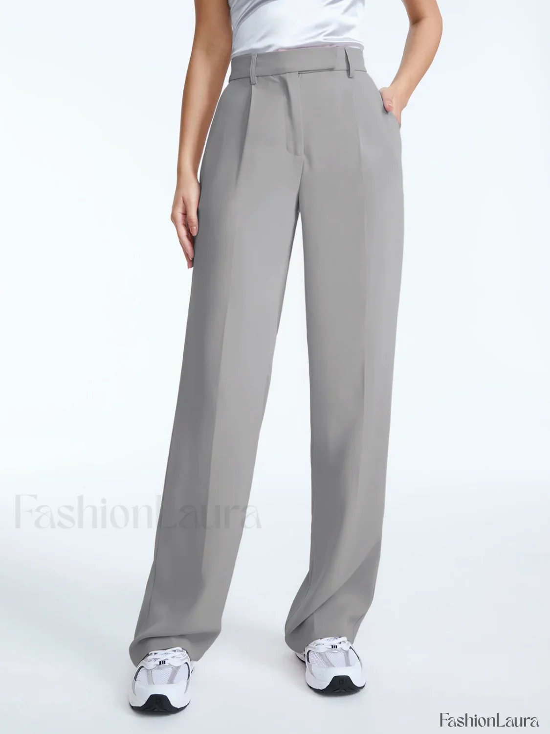 High Waisted Straight Trendy Leg Pleat Front Trousers - Image 12