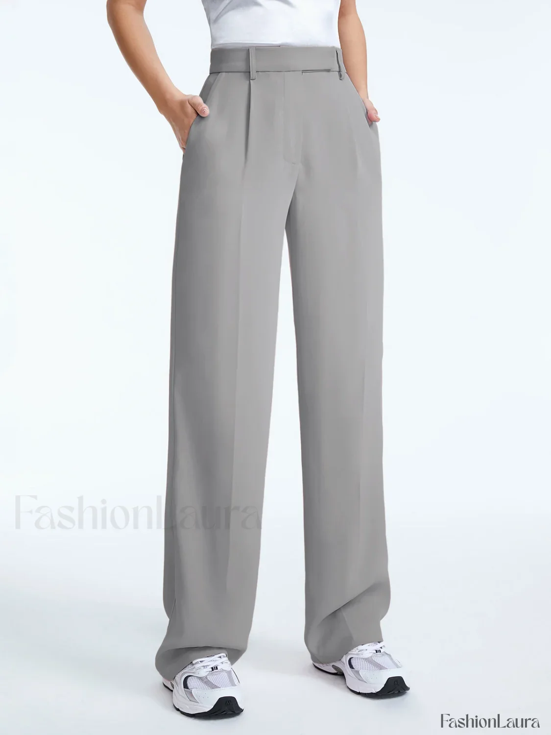 High Waisted Straight Trendy Leg Pleat Front Trousers - Image 13