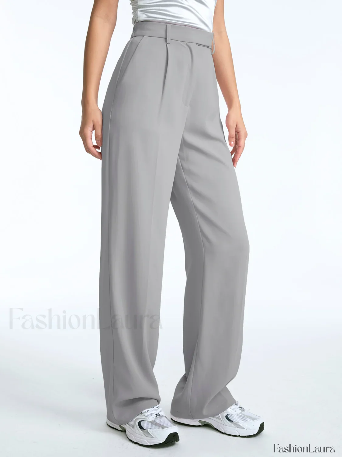 High Waisted Straight Trendy Leg Pleat Front Trousers - Image 15