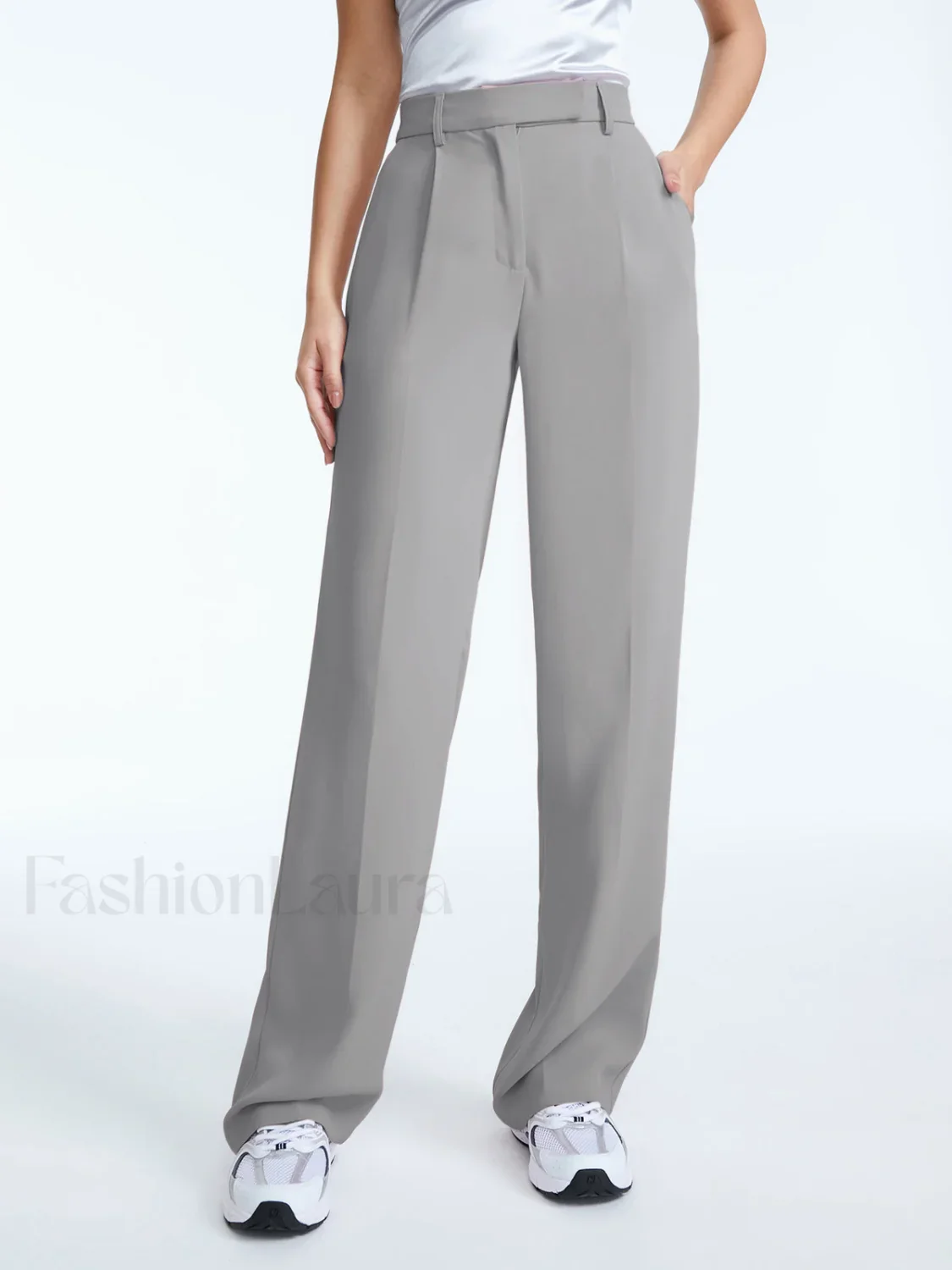 High Waisted Straight Trendy Leg Pleat Front Trousers - Image 4