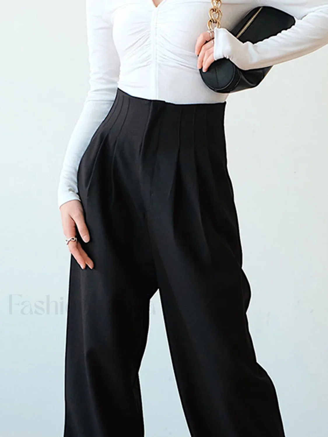 High Waist Pleated Trendy Wide Leg Pants - Image 2