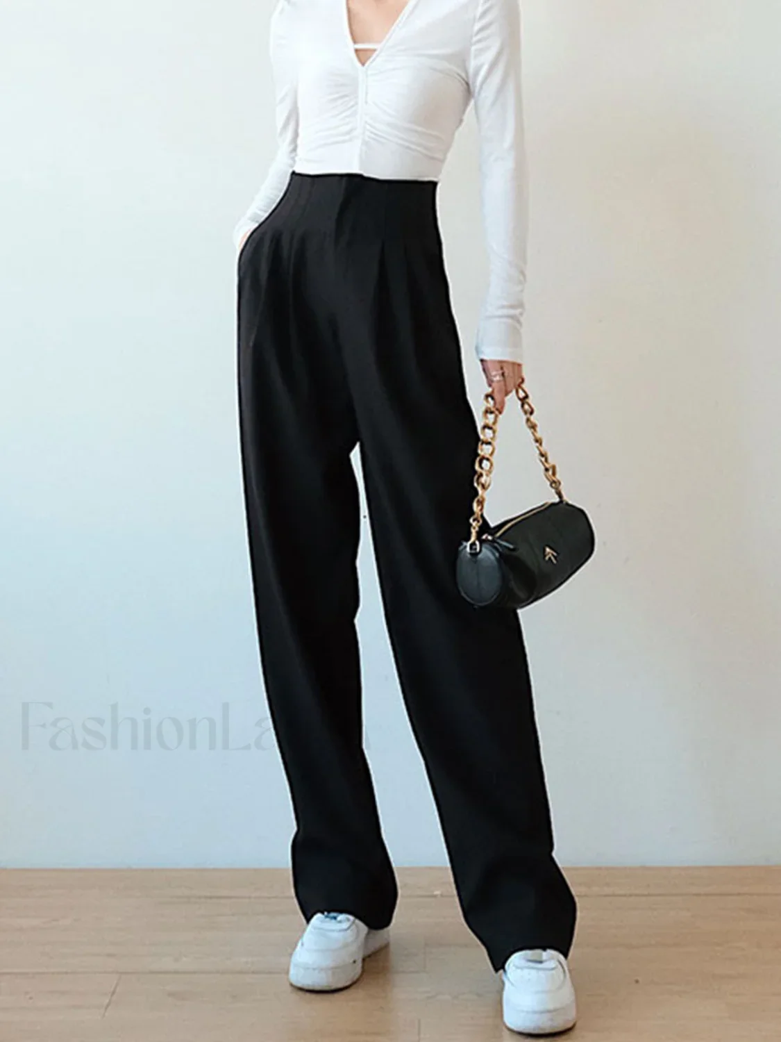 High Waist Pleated Trendy Wide Leg Pants - Image 9