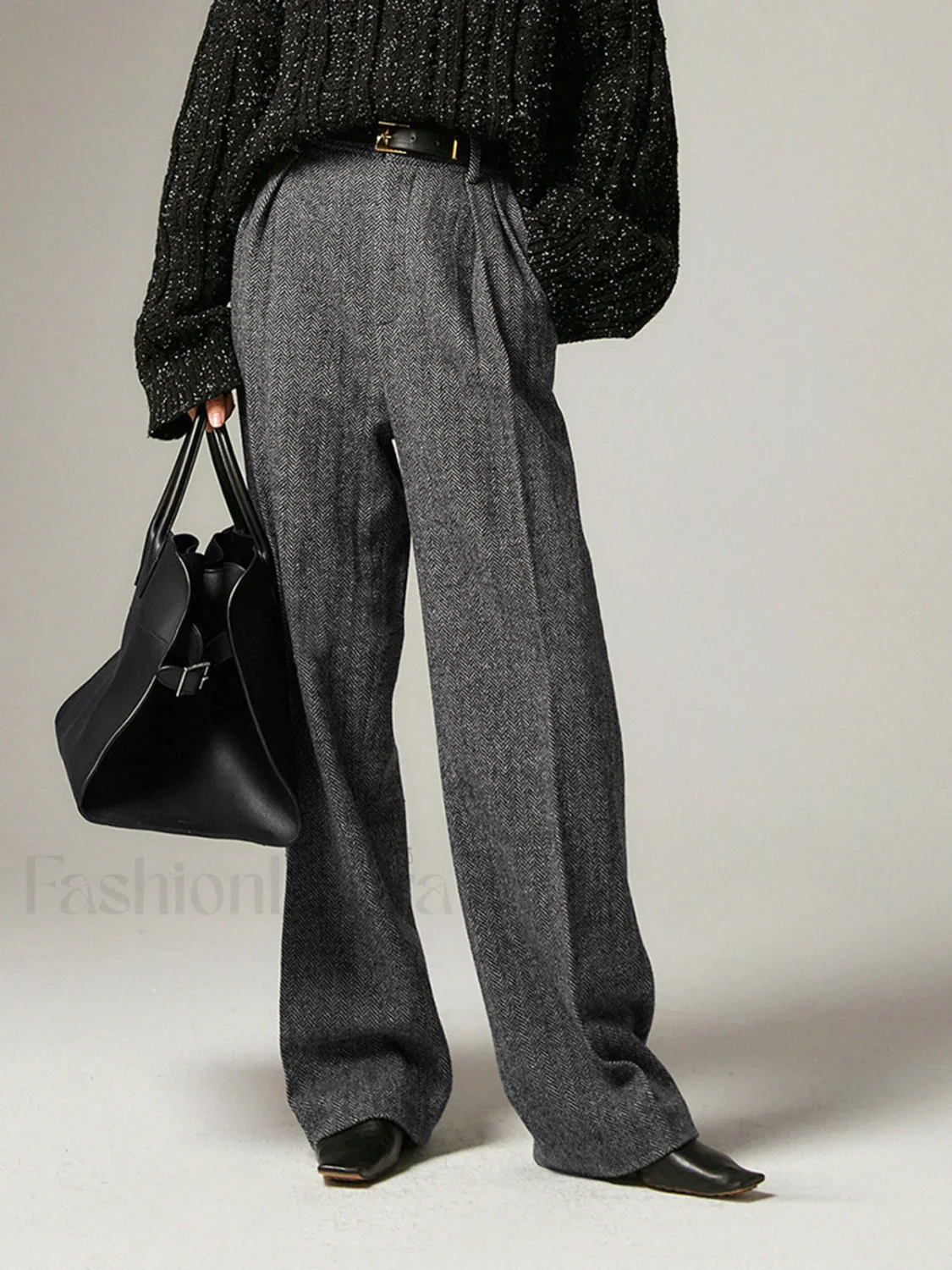 Herringbone Pockets Wide Trendy Leg Dress Pants - Image 6