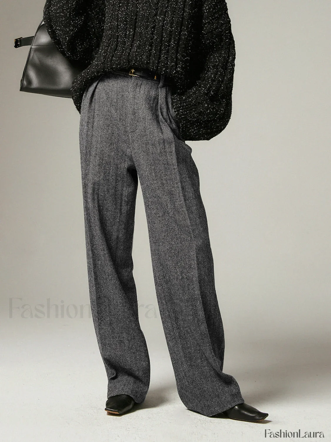 Herringbone Pockets Wide Trendy Leg Dress Pants - Image 7