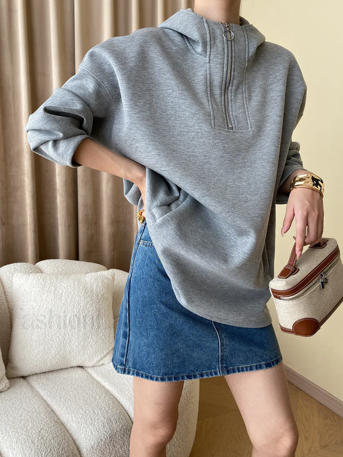 Half Zip Graceful Double Pockets Hoodie - Image 12