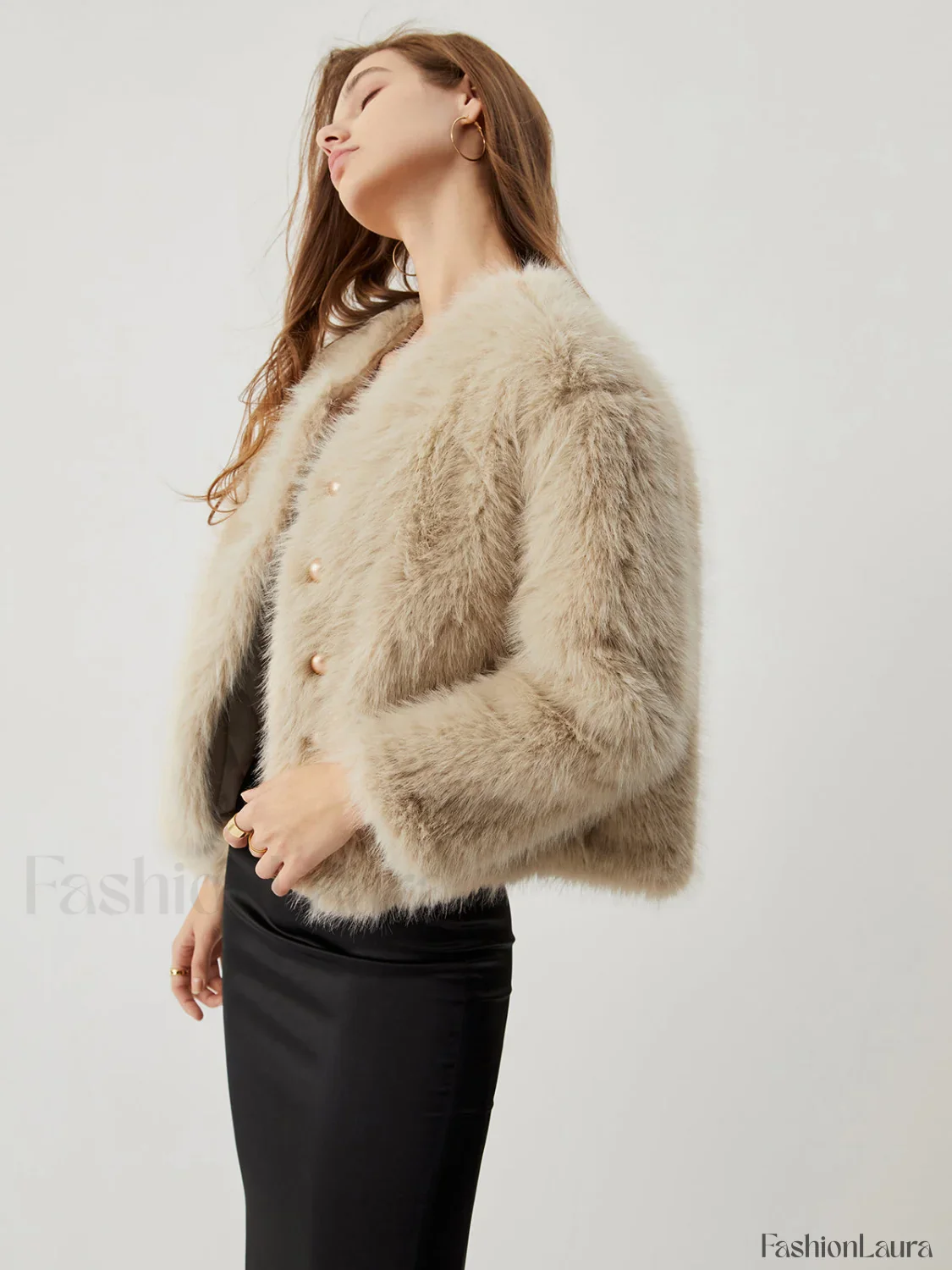 Fuzzy Faux Graceful Fur Buttoned Coat - Image 15