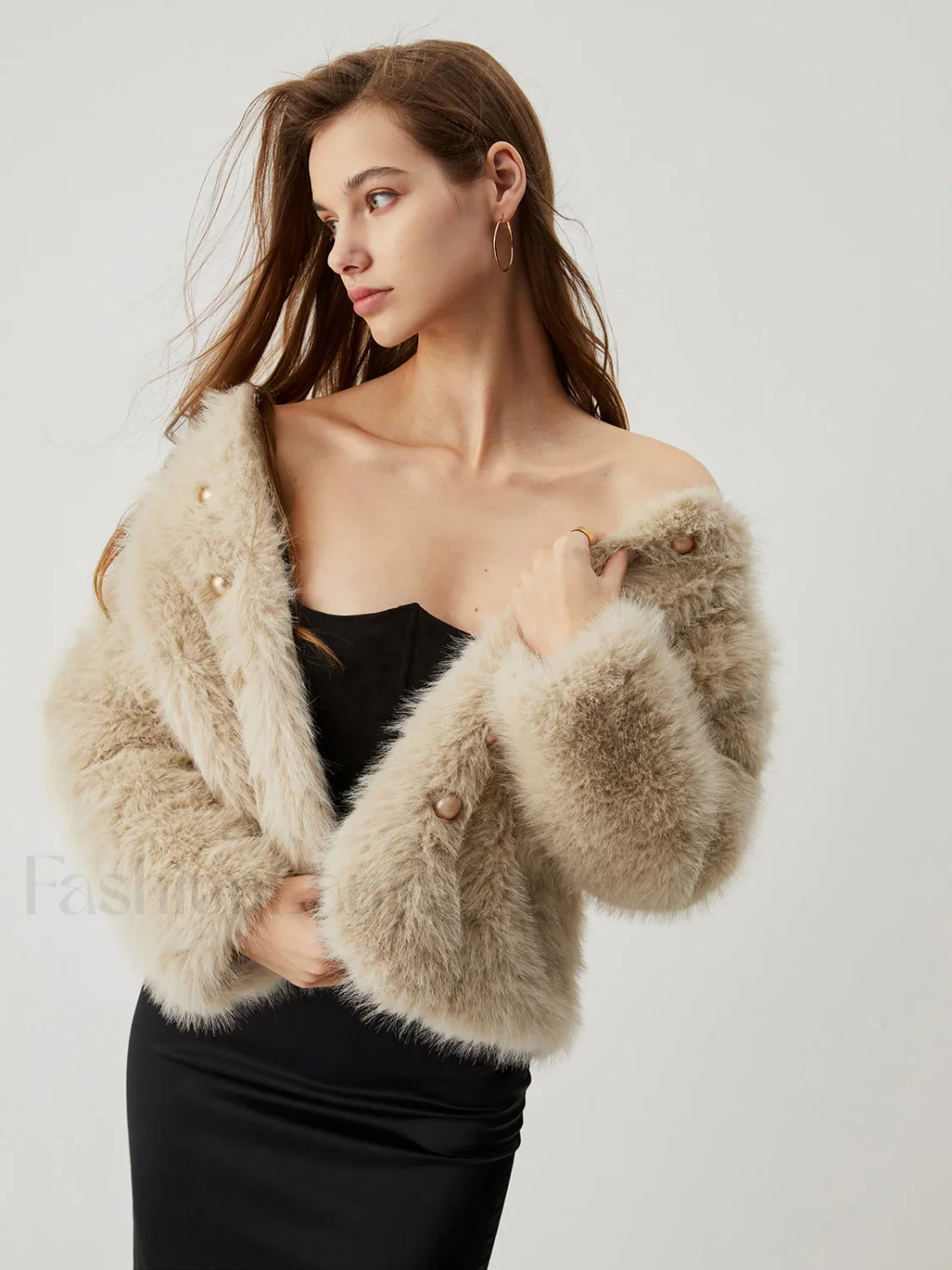 Fuzzy Faux Graceful Fur Buttoned Coat - Image 2