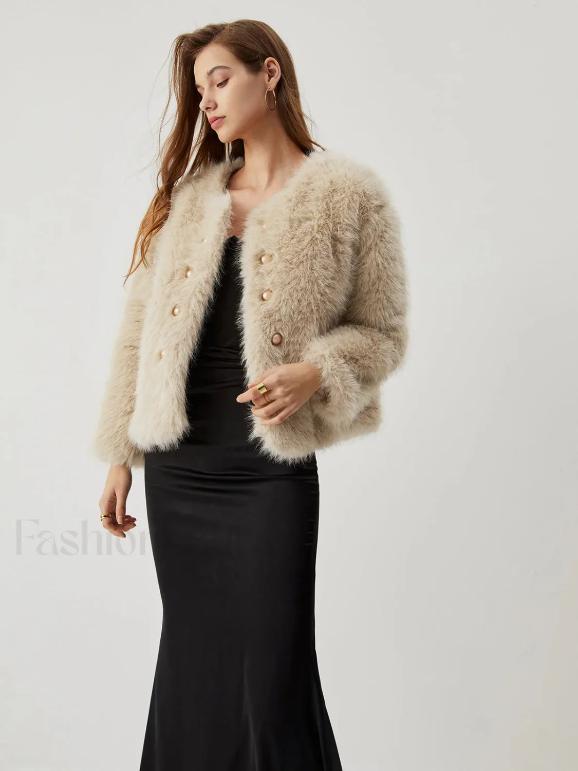 Fuzzy Faux Graceful Fur Buttoned Coat - Image 3