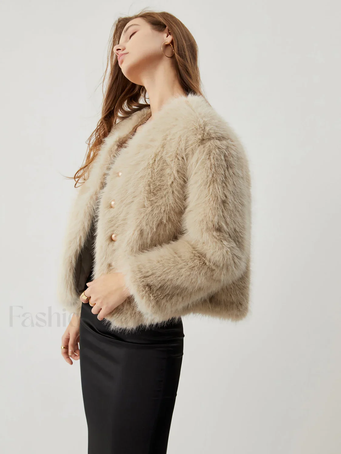 Fuzzy Faux Graceful Fur Buttoned Coat - Image 9