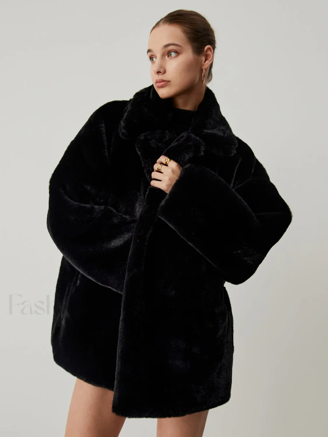 Furry Oversized Collar Trendy Faux Fur Coat - Image 2