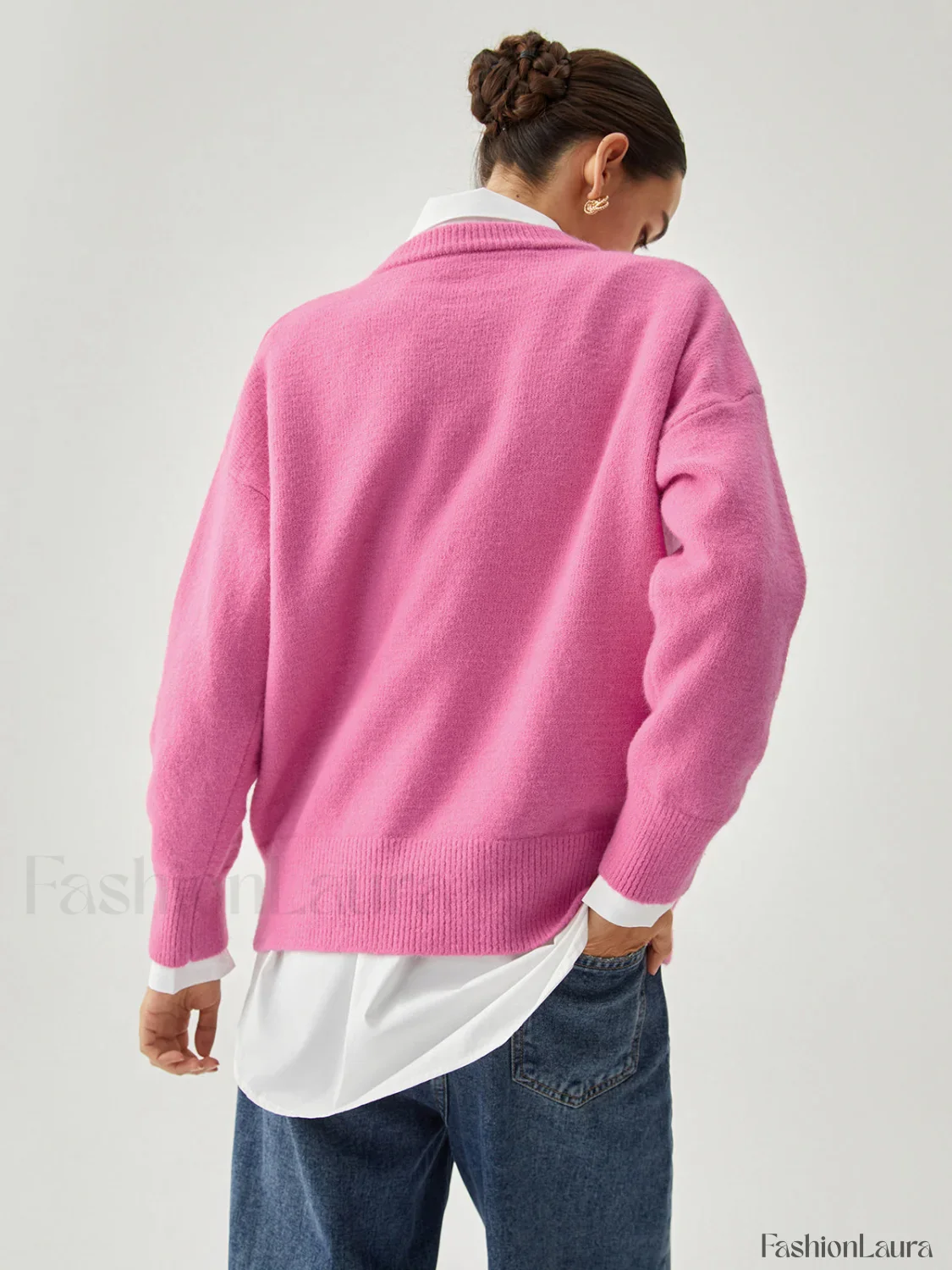 Fuchsia Crew Graceful Neck Knit Sweater - Image 11