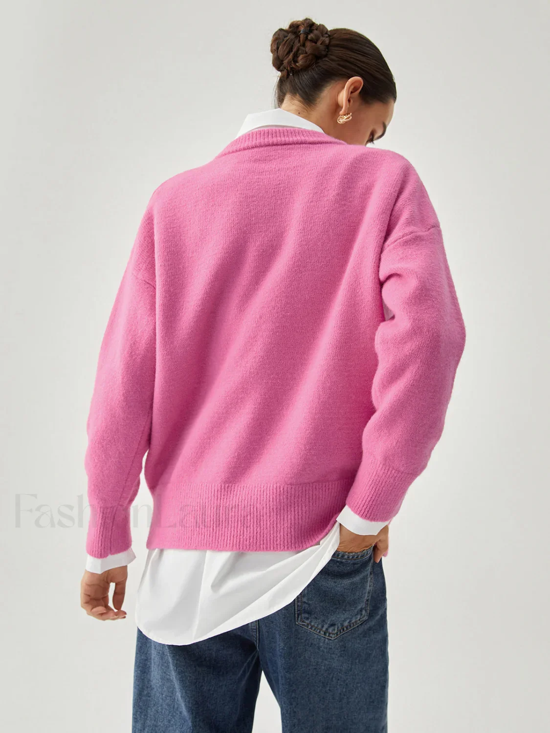 Fuchsia Crew Graceful Neck Knit Sweater - Image 5